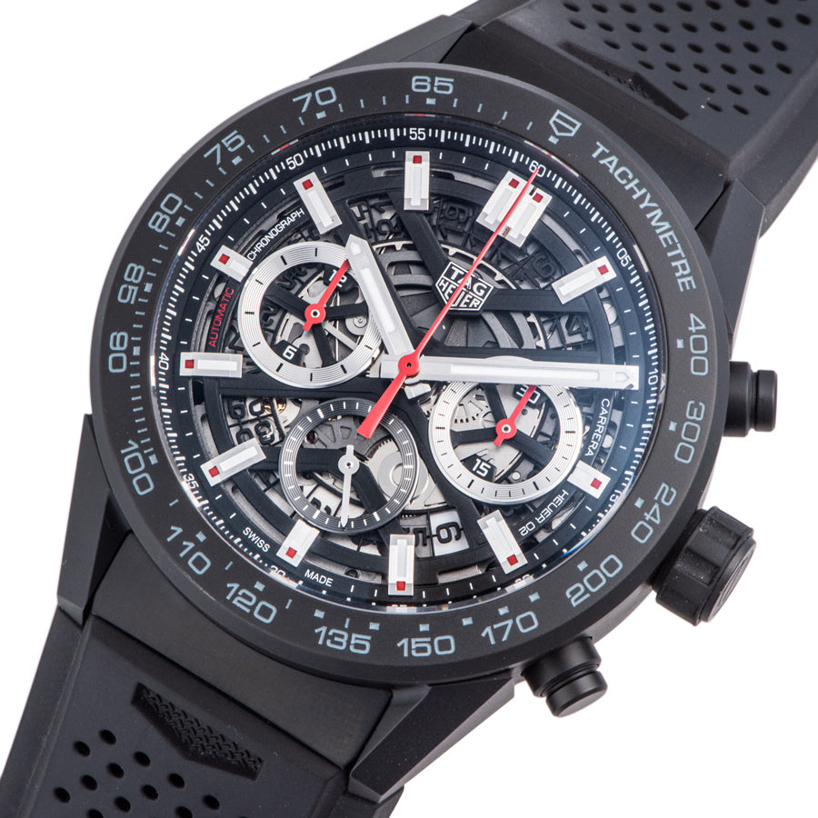  Shop Authentic Tag Heuer Carrera Automatic Chronograph Black Dial Black Rubber Strap Watch for Men - CBG2A90.FT6173 - Luxxuri