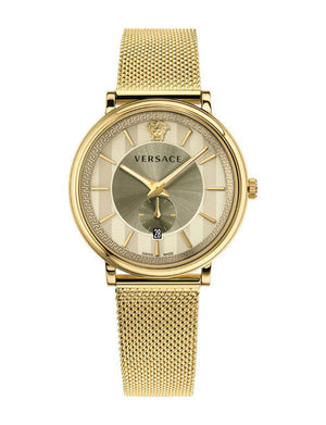  Shop Authentic Versace V Circle Quartz Gold Dial Gold Mesh Bracelet Watch For Men - VBQ070017 - Luxxuri