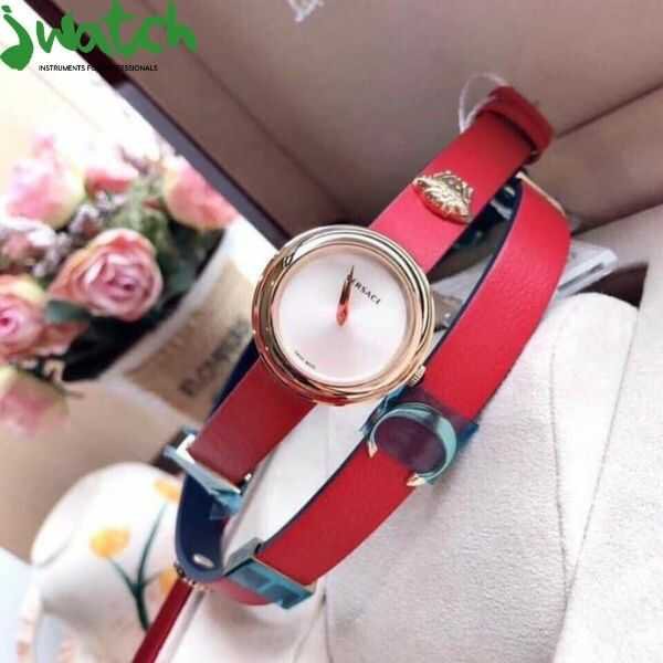  Shop Authentic Versace V-Flare Quartz Silver Dial Red Leather Strap Watch for Women - VEBN00418 - Luxxuri