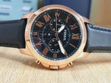  Shop Authentic Fossil Grant Chronograph Grey Dial Black Leather Strap Watch for Men - FS5085 - Luxxuri