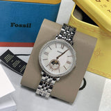  Shop Authentic Fossil Jacqueline Multifunction Moonphase White Dial Silver Steel Strap Watch for Women - ES5164 - Luxxuri