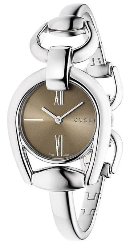  Shop Authentic Gucci Horsebit Collection Quartz Brown Dial Silver Steel Strap Watch For Women - YA139501 - Luxxuri