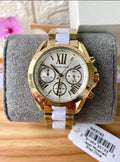 Michael Kors Bradshaw Chronograph White Dial Two Tone Steel Strap Watch For Women - MK5743