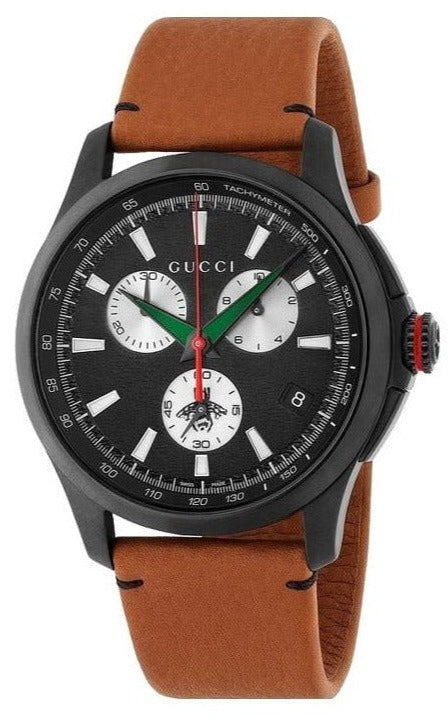  Shop Authentic Gucci G-Timeless Chronograph Black Dial Brown Leather Strap Watch For Men - YA126271 - Luxxuri