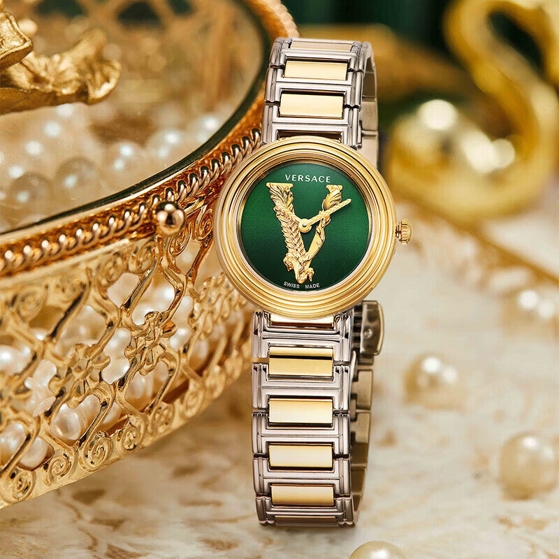  Shop Authentic Versace Virtus Quartz Green Dial Two Tone Steel Strap Watch For Women - VET300821 - Luxxuri