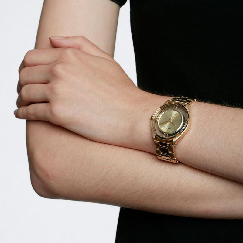 Marc Jacobs Marc Tether Transparent Gold Dial Gold Steel Strap Watch for Women - MBM3413