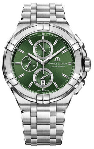  Shop Authentic Maurice Lacroix Aikon Chronograph Green Dial Silver Steel Strap Watch For Men - AI1018-SS002-630-1 - Luxxuri