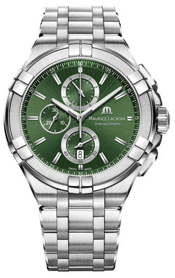  Shop Authentic Maurice Lacroix Aikon Chronograph Green Dial Silver Steel Strap Watch For Men - AI1018-SS002-630-1 - Luxxuri
