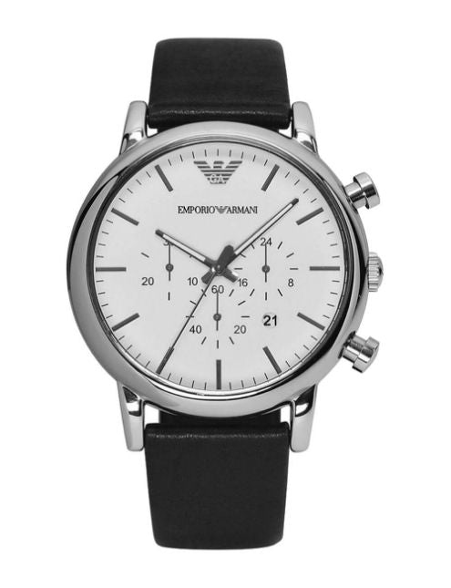  Shop Authentic Emporio Armani Classic Quartz Chronograph White Dial Black Leather Strap Watch For Men - AR1807 - Luxxuri