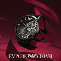  Shop Authentic Emporio Armani Meccanico Skeleton Black Dial Black Leather Strap Watch For Men - AR60046 - Luxxuri