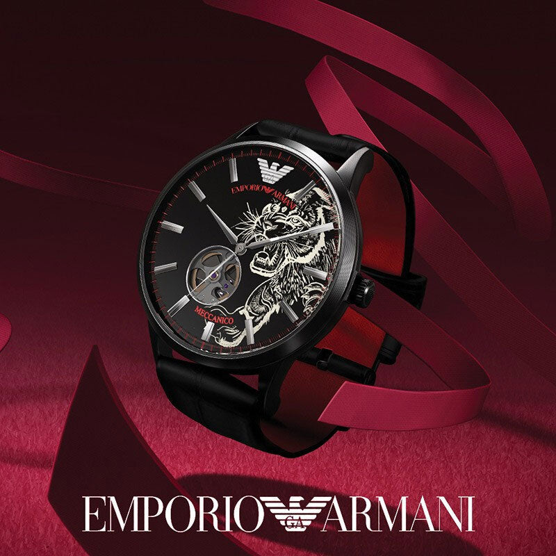  Shop Authentic Emporio Armani Meccanico Skeleton Black Dial Black Leather Strap Watch For Men - AR60046 - Luxxuri