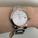  Shop Authentic Burberry The City White Dial Two Tone Steel Strap Watch for Women - BU9006 - Luxxuri