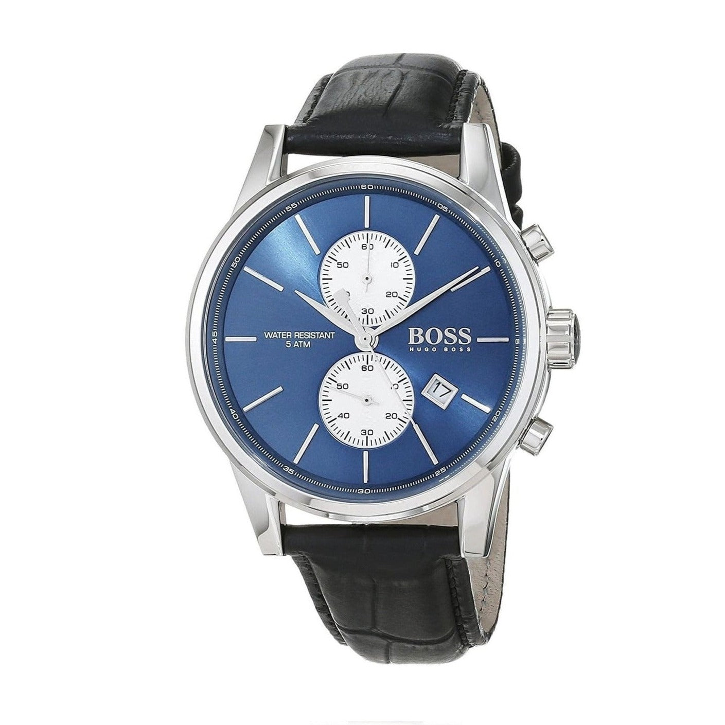 Hugo Boss Jet Blue Dial Black Leather Strap Watch for Men - 1513283