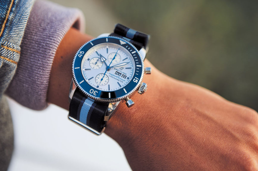  Shop Authentic Breitling Superocean Heritage Chronograph 44 Ocean Conservancy Silver Dial Two Tone NATO Strap Watch for Men - A133131A1G1W1 - Luxxuri