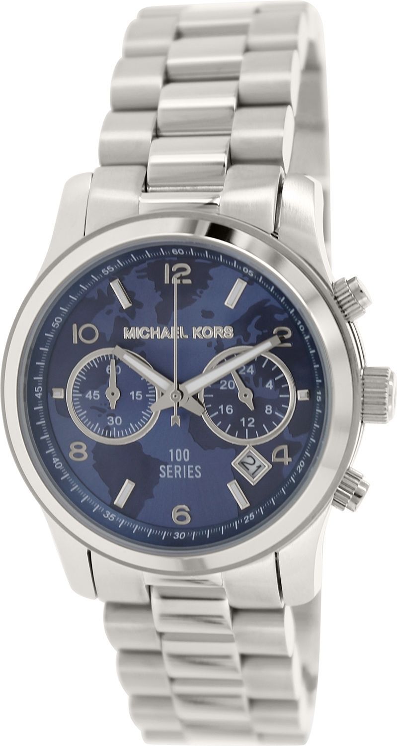 Michael Kors Hunger Stop 100 Series Navy Blue Dial Silver Steel Strap Watch for Women - MK5814