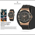  Shop Authentic Maserati Potenza Black & Rose Gold Dial Black Rubber Strap Watch For Men - R8851108002 - Luxxuri
