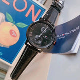 Shop Authentic Tommy Hilfiger Aden Chronograph Black Dial Black Leather Strap Watch for Men - 1791310 - Luxxuri