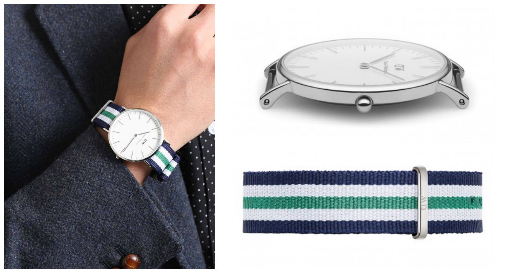  Shop Authentic Daniel Wellington Classic Nottingham White Dial Two Tone NATO Strap Watch For Men - 0208DW - Luxxuri