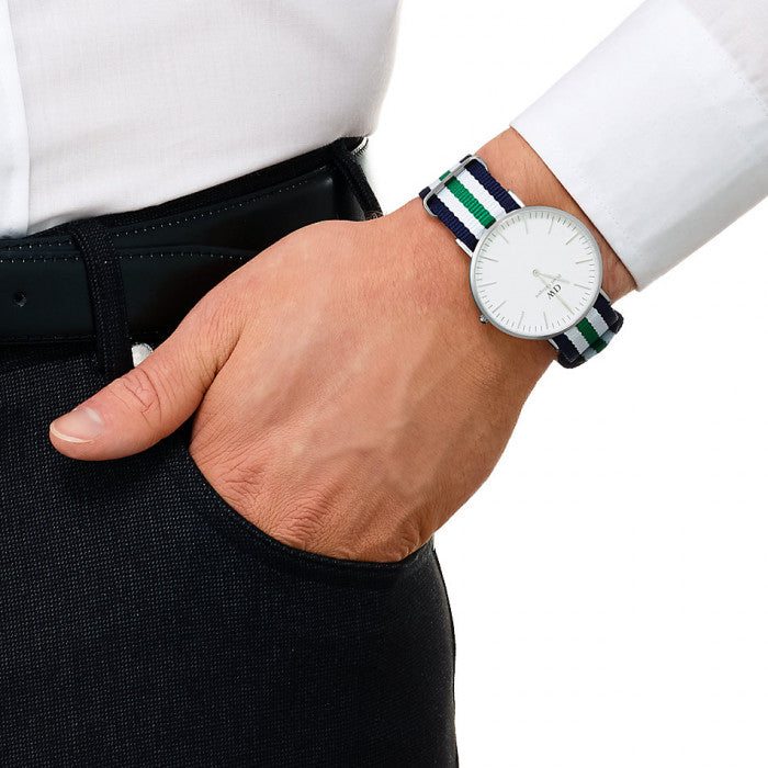  Shop Authentic Daniel Wellington Classic Nottingham White Dial Two Tone NATO Strap Watch For Men - 0208DW - Luxxuri
