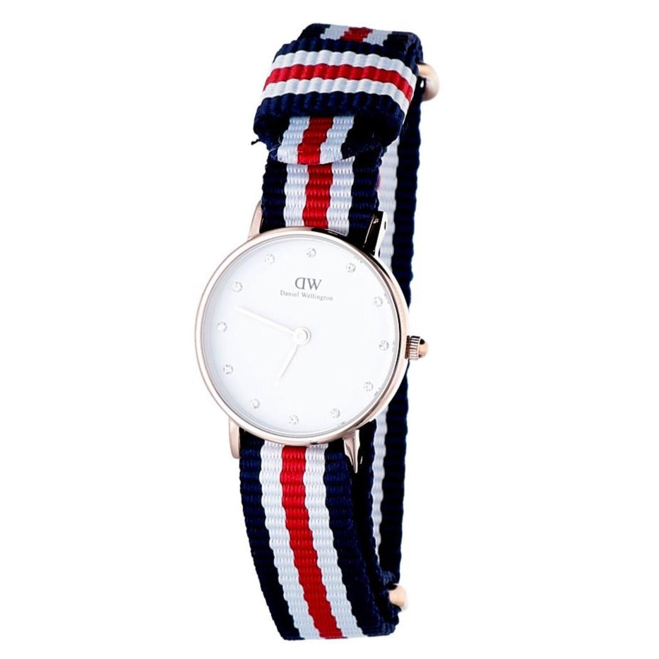  Shop Authentic Daniel Wellington Classic Petite Silver Dial Three Tone Nylon Strap Watch for Women - DW00100255 - Luxxuri