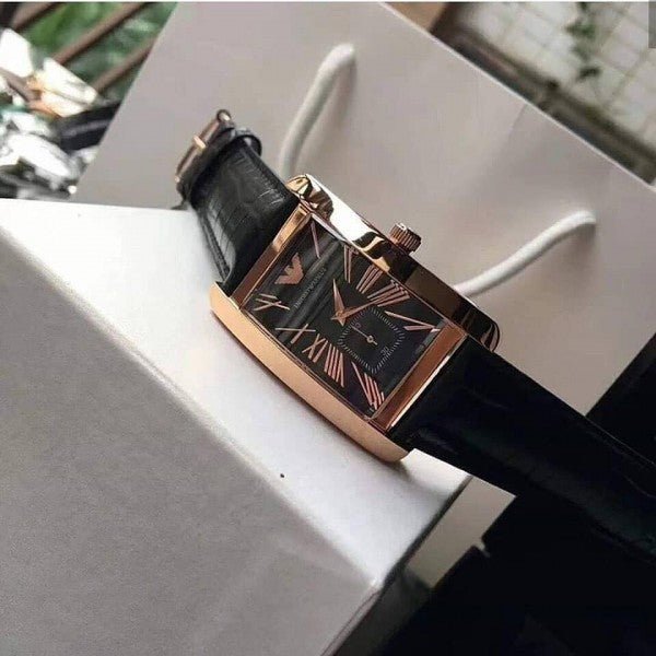  Shop Authentic Emporio Armani Classic Black & Rose Gold Dial Black Leather Strap Watch For Men - AR0168 - Luxxuri