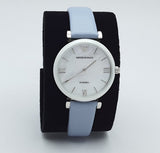  Shop Authentic Emporio Armani Gianni T-Bar Mother Of Pearl White Dial Grey Leather Strap Watch For Women - AR11039 - Luxxuri