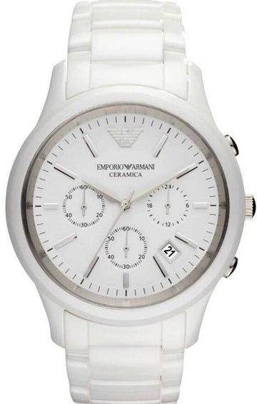  Shop Authentic Emporio Armani Ceramica Chronograph White Dial White Strap Watch For Men - AR1453 - Luxxuri