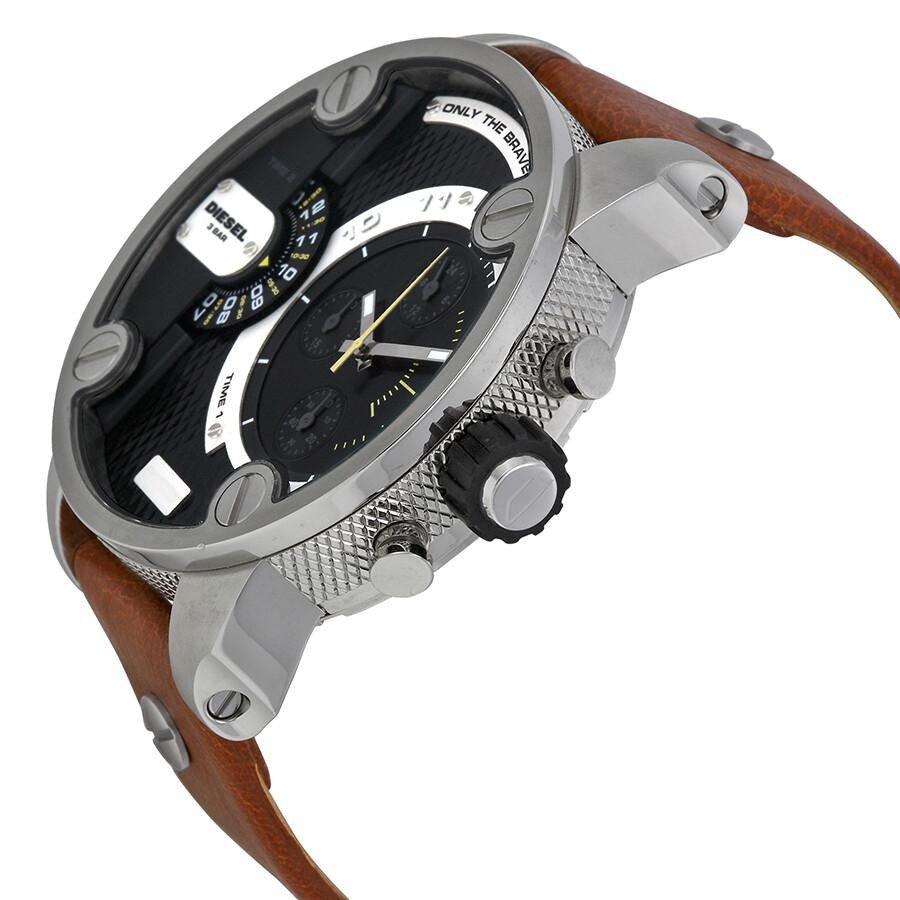  Shop Authentic Diesel SBA Dual Time Black Dial Brown Leather Strap Watch For Men - DZ7264 - Luxxuri