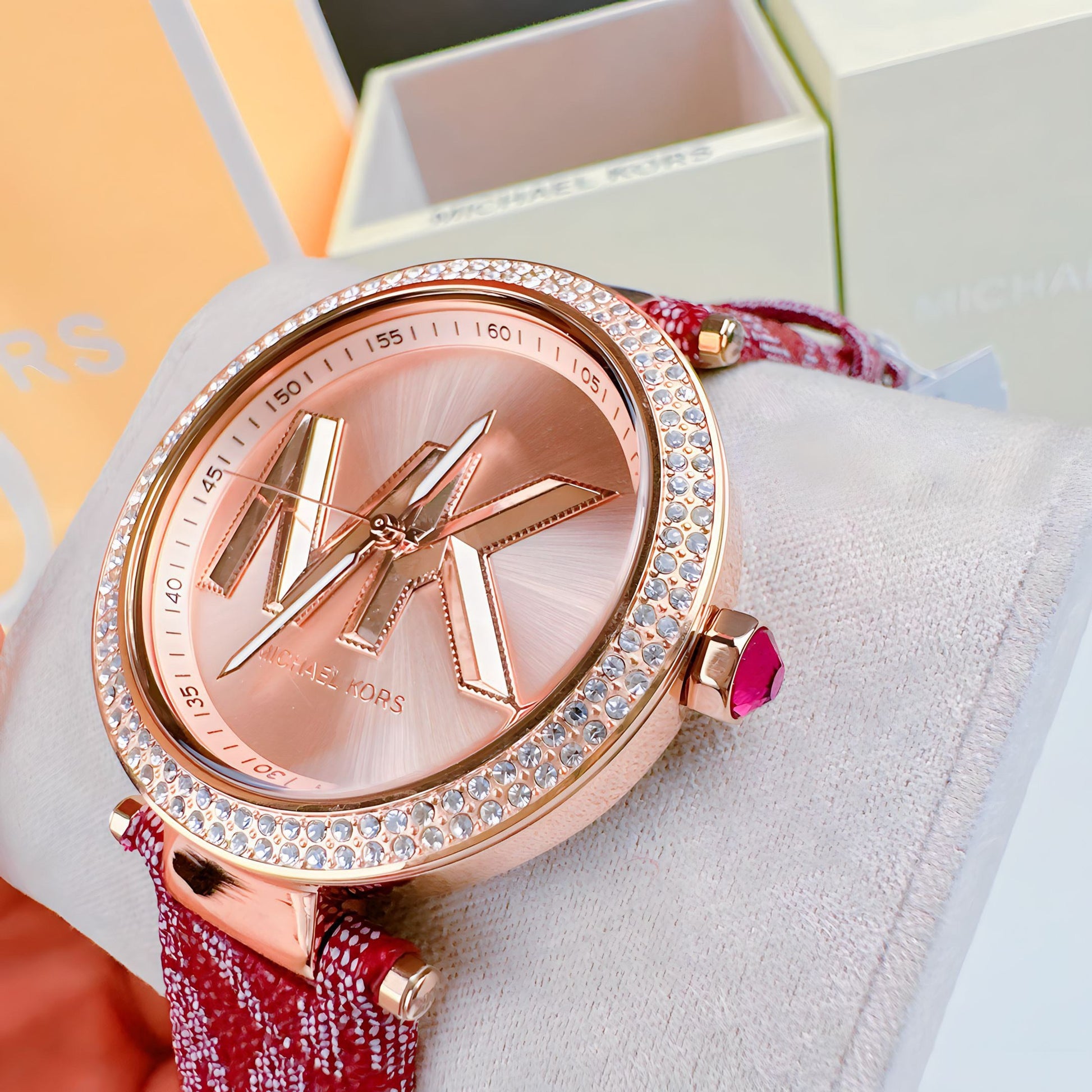  Shop Authentic Michael Kors Parker Rose Gold Dial Maroon Leather Strap Watch For Women - MK2974 - Luxxuri