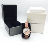  Shop Authentic Emporio Armani Gianni T Bar Quartz Pink Mother of Pearl Dial Brown Leather Strap Watch For Women - AR1960 - Luxxuri