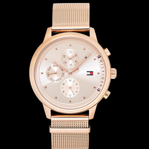  Shop Authentic Tommy Hilfiger Blake Chronograph Rose Gold Dial Rose Gold Mesh Bracelet Watch For Women - 1781907 - Luxxuri