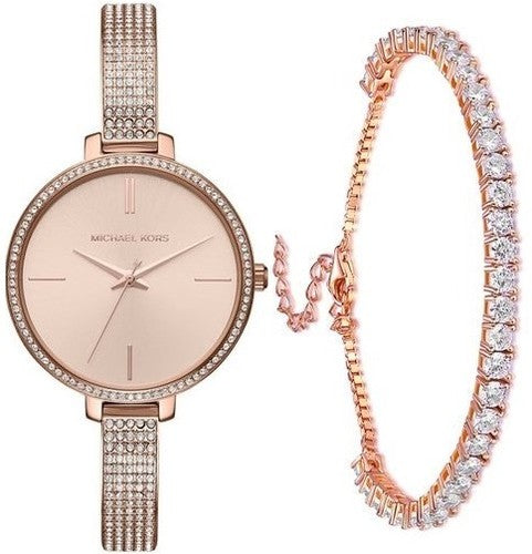  Shop Authentic Michael Kors Jaryn Quartz Rose Gold Dial Rose Gold Steel Strap Watch For Women - MK3785 - Luxxuri