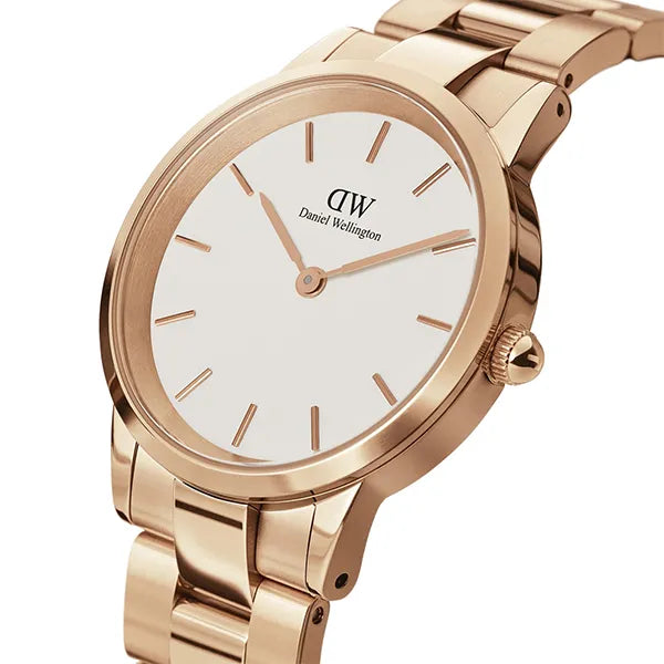 Daniel Wellington Iconic Link White Dial Rose Gold Steel Strap Watch For Women - DW00100209