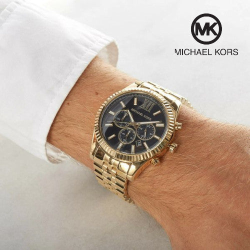  Shop Authentic Michael Kors Lexington Chronograph Black Dial Gold Steel Strap Watch for Men - MK8286 - Luxxuri