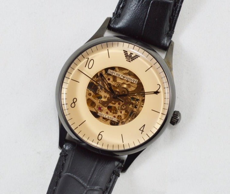  Shop Authentic Emporio Armani Meccanico White Dial Black Leather Strap Watch For Men - AR1923 - Luxxuri