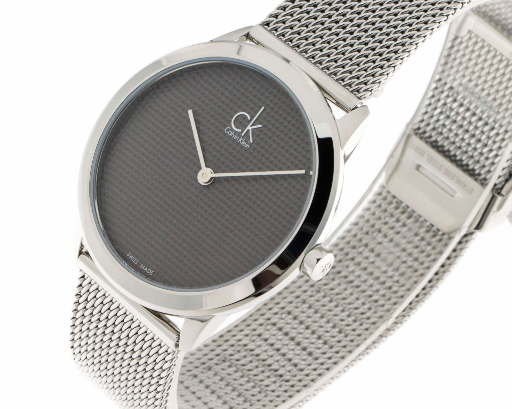  Shop Authentic Calvin Klein Minimal Grey Dial Silver Mesh Bracelet Watch for Women - K3M2212X - Luxxuri