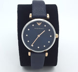  Shop Authentic Emporio Armani Gianni T Bar Analog Blue Dial Black Leather Strap Watch For Women - AR1989 - Luxxuri