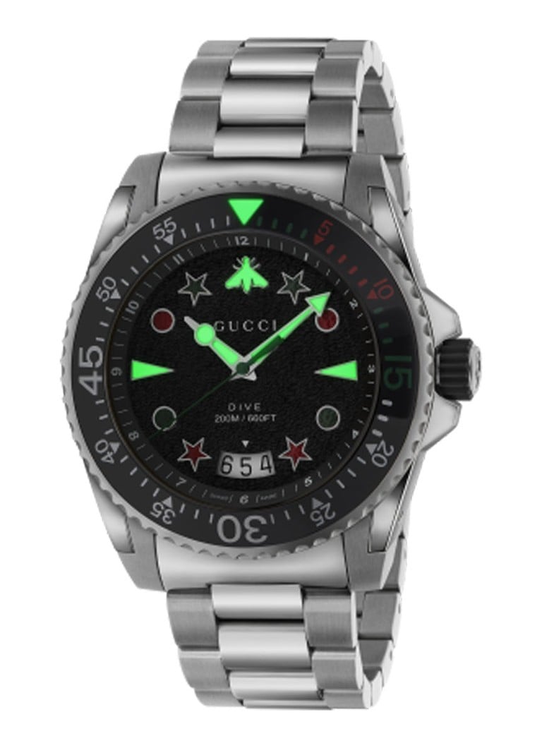  Shop Authentic Gucci Dive Quartz Black Dial Silver Steel Strap Watch For Men - YA136221 - Luxxuri