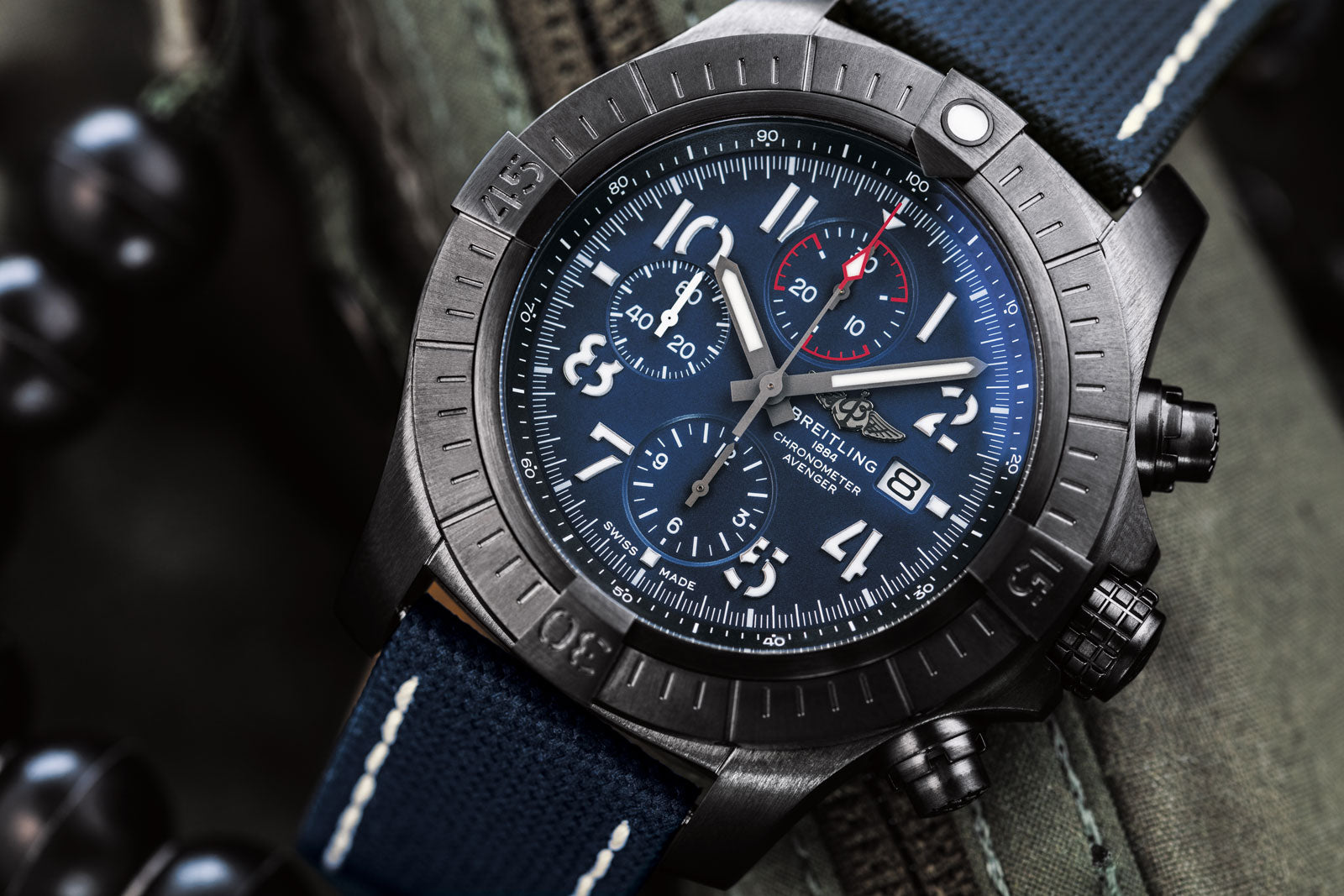  Shop Authentic Breitling Super Avenger Chronograph 48 Night Mission Blue Dial Blue Leather Strap Watch for Men - V13375101C1X2 - Luxxuri