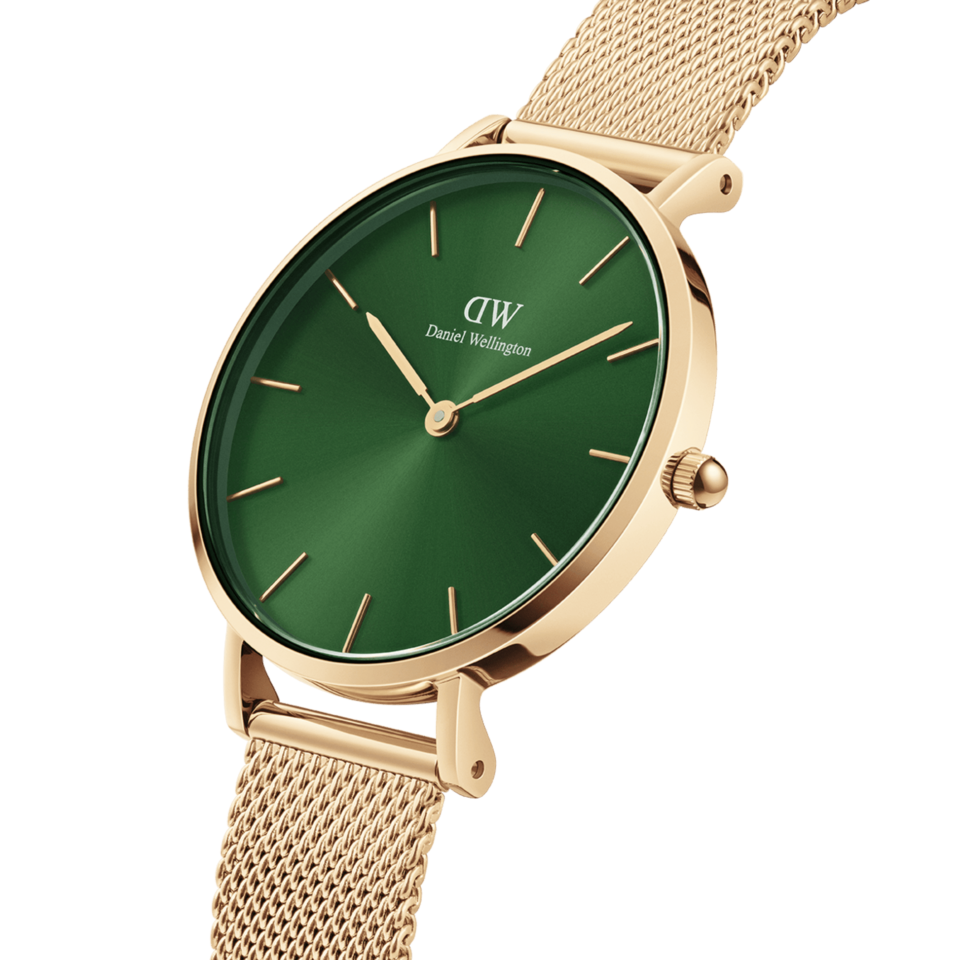  Shop Authentic Daniel Wellington Petite Emerald Green Dial Gold Mesh Strap Watch For Women - DW00100480 - Luxxuri