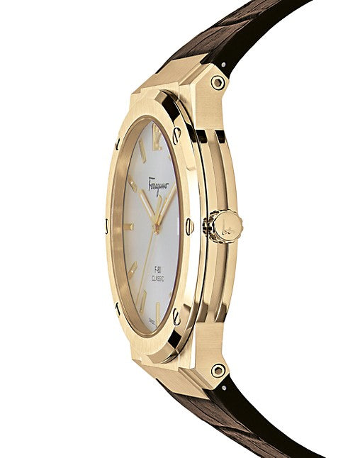  Shop Authentic Salvatore Ferragamo F-80 Classic Silver Dial Brown Leather Strap Watch for Men - SFDT00419 - Luxxuri