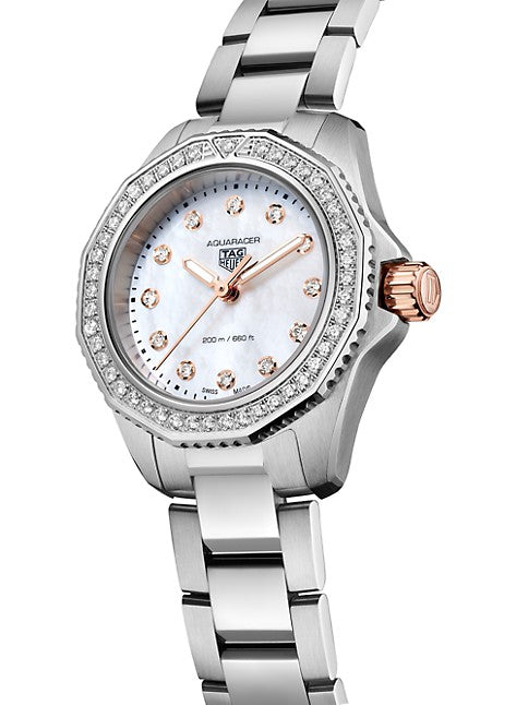  Shop Authentic Tag Heuer Aquaracer Professional 200 Quartz Diamonds Mother of Pearl Dial Silver Steel Strap Watch for Women - WBP1451.BA0622 - Luxxuri