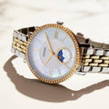 Fossil Jacqueline Analog Moonphase Mother of Pearl White Dial Two Tone Steel Strap Watch for Women - ES5166