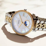  Shop Authentic Fossil Jacqueline Analog Moonphase Mother of Pearl White Dial Two Tone Steel Strap Watch for Women - ES5166 - Luxxuri