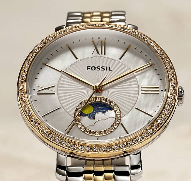  Shop Authentic Fossil Jacqueline Moonphase Mother of Pearl Dial Gold Steel Strap Watch for Women - ES5167 - Luxxuri