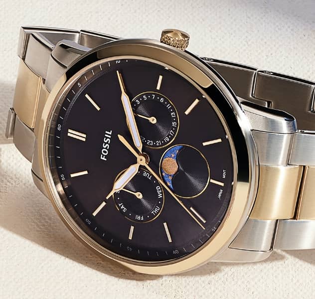  Shop Authentic Fossil Neutra Moonphase Multifunction Black Dial Two Tone Steel Strap Watch for Men - FS5906 - Luxxuri