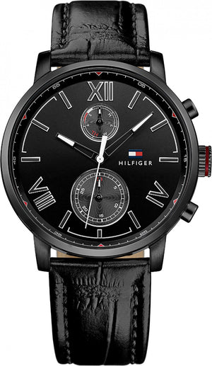  Shop Authentic Tommy Hilfiger Aden Chronograph Black Dial Black Leather Strap Watch for Men - 1791310 - Luxxuri