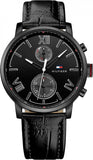  Shop Authentic Tommy Hilfiger Aden Chronograph Black Dial Black Leather Strap Watch for Men - 1791310 - Luxxuri