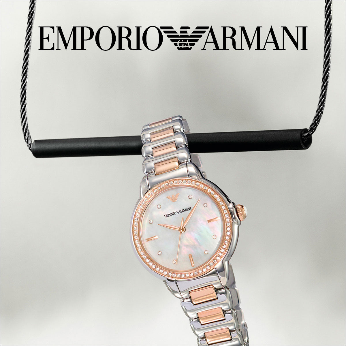  Shop Authentic Emporio Armani Three Hand Quartz Mother of Pearl Dial Two Tone Steel Strap Watch For Women - AR11569 - Luxxuri