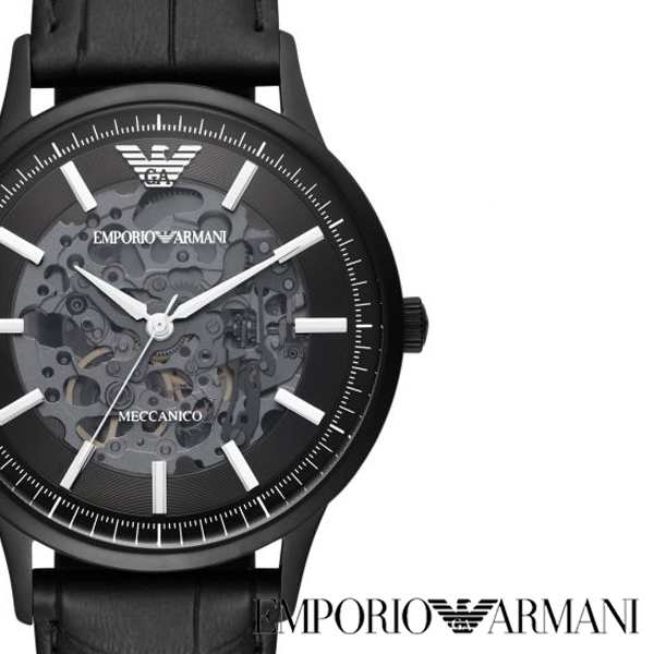  Shop Authentic Emporio Armani Meccanico Automatic Black Dial Black Leather Strap Watch For Men - AR60042 - Luxxuri